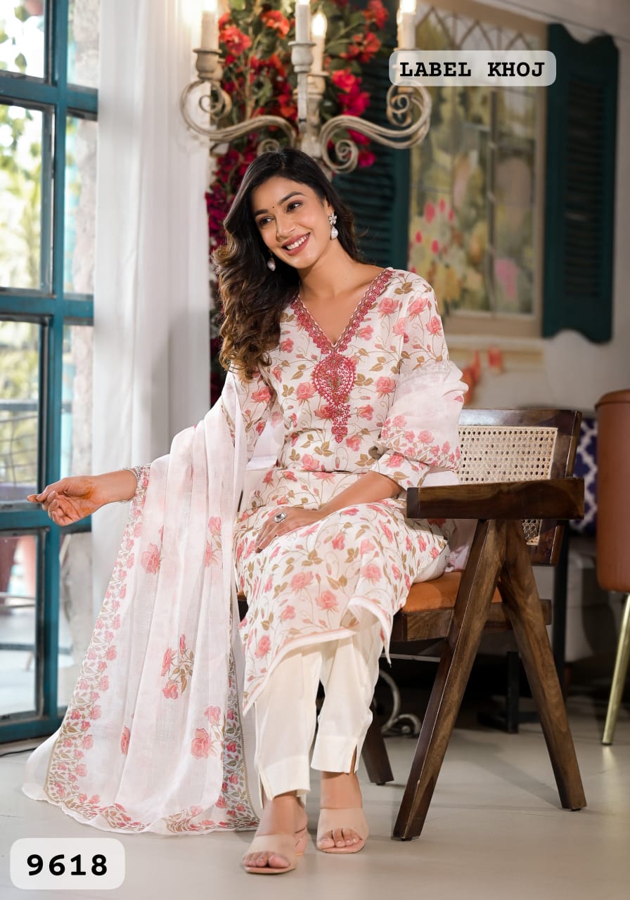 9618 Label Khoj Linen Kurti With Bottom DUpatta Catalog